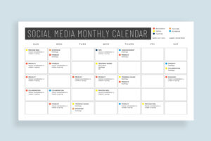 Content calendar template for planning posts and avoiding common social media marketing mistakes, ensuring consistent and strategic publishing.